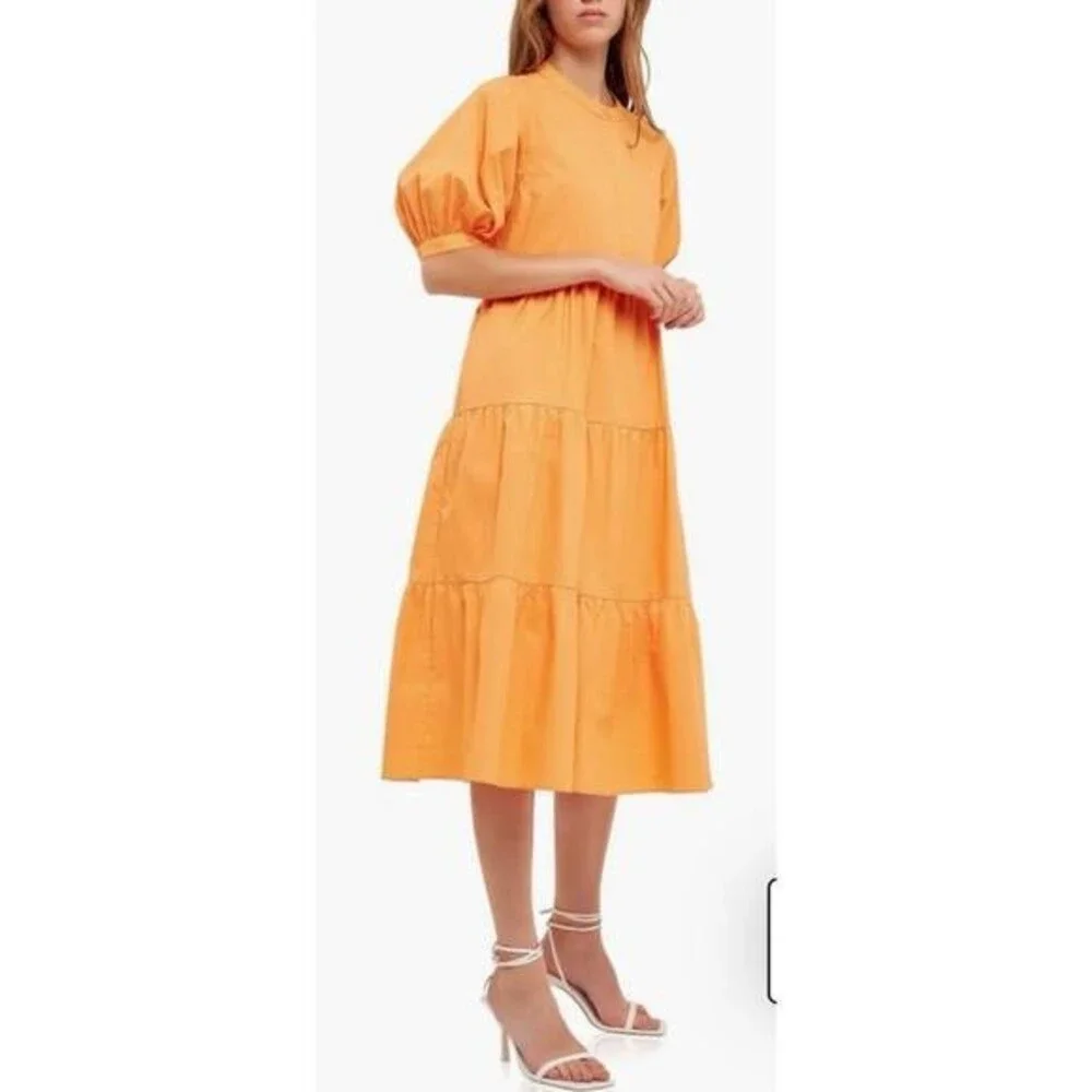 English Factory Puff Sleeve Tiered Midi Dress – Orange – Size L – NWT – $90 - Picture 2 of 9